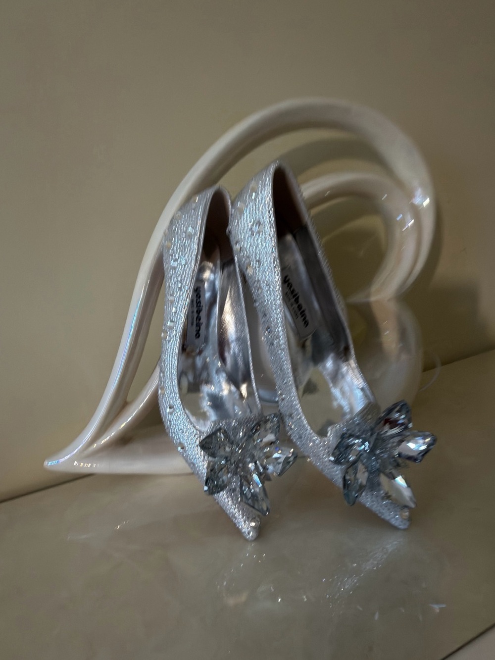 Crystal Embellished Pointed Toe Pumps in Silver - Picture 13 of 16